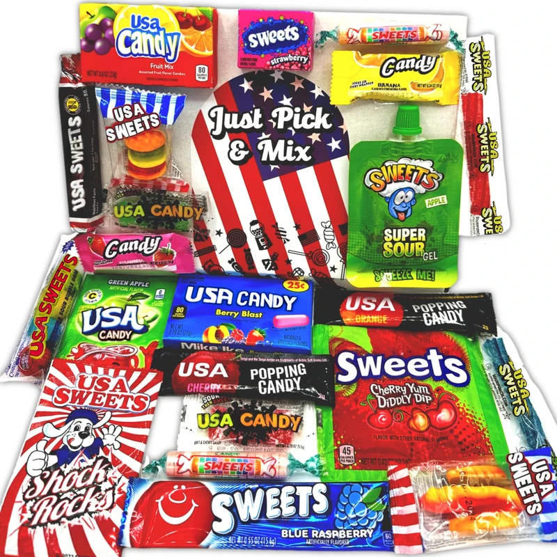 Just Pick & Mix American Sweets Selection Box Gift Hamper Including Your Favourite Brands From The USA Birthdays, to Say Thankyou, or Just for a Yummy Treat