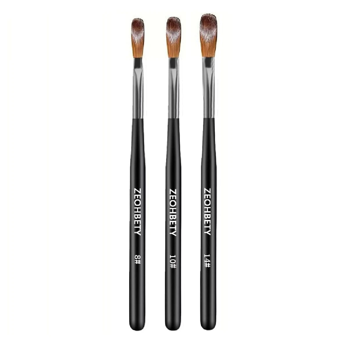 Acrylic Nail Brush Set, 3Pcs Acrylic Powder Nail Brushes for Acrylic Application, Nail Art Brush for 3D Carving & Detailing Design, Nail Extension Manicure Tool, Size 8/10/14, Black