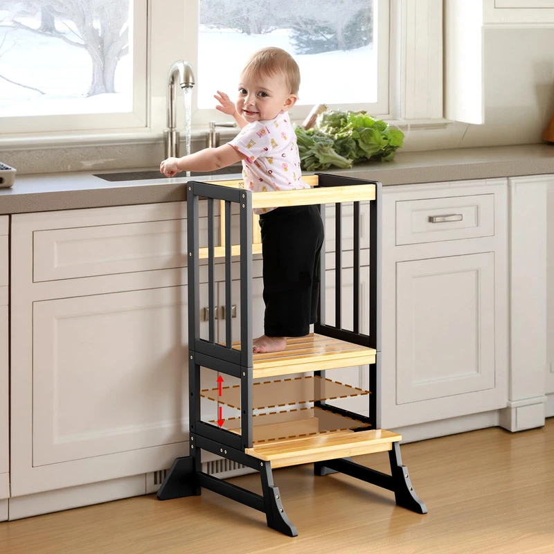COSYLAND Adjustable Bamboo Toddler Kitchen Learning Tower