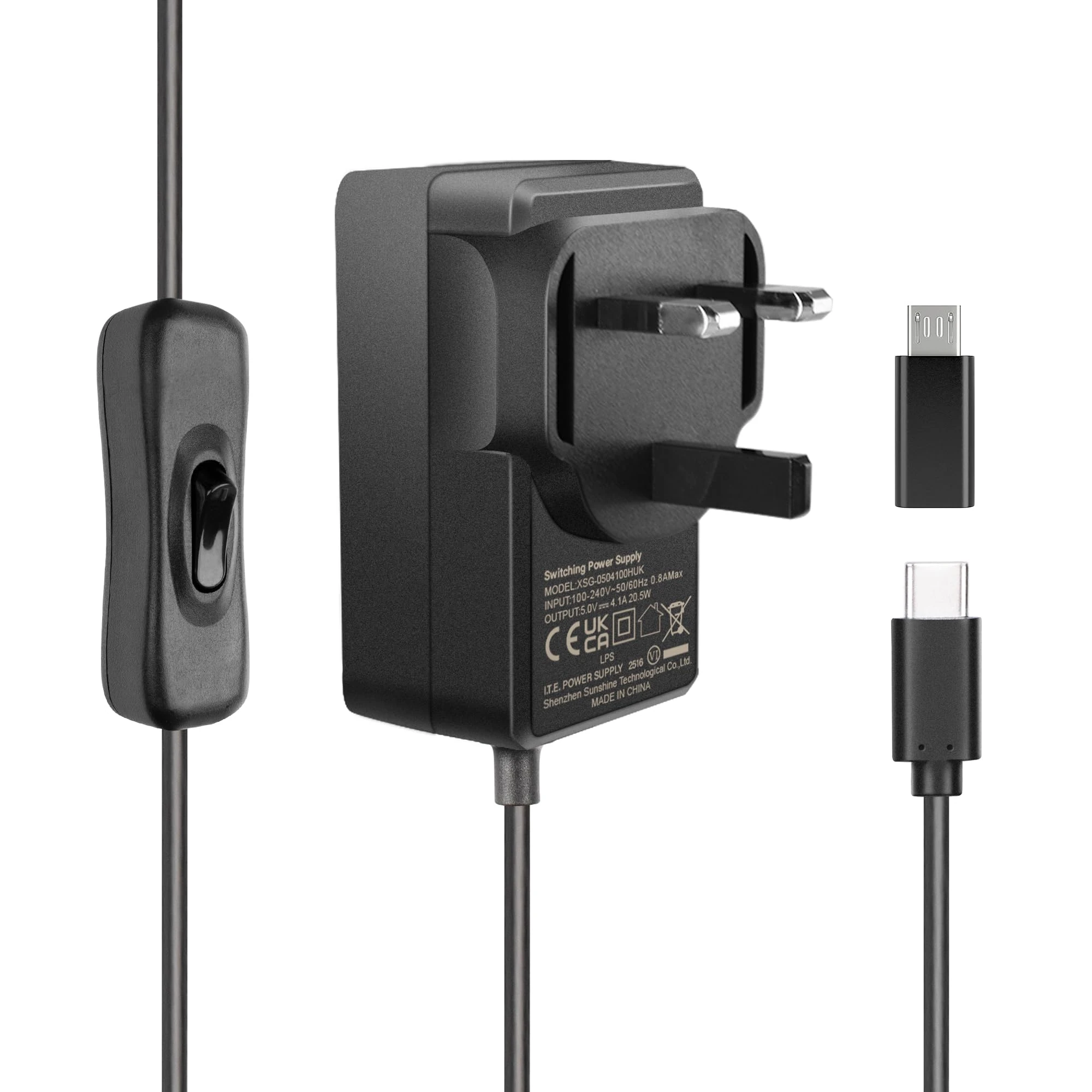 Miuzei Raspberry Pi 4 Power Supply - 5V 4.1A 20.5W USB-C Charger with On/Off Switch (UK Plug) - Compatible with Pi 4 Model B (1GB/2GB/4GB/8GB), Pi 3B+/3B & Orange Pi 5/5B/5 Plus