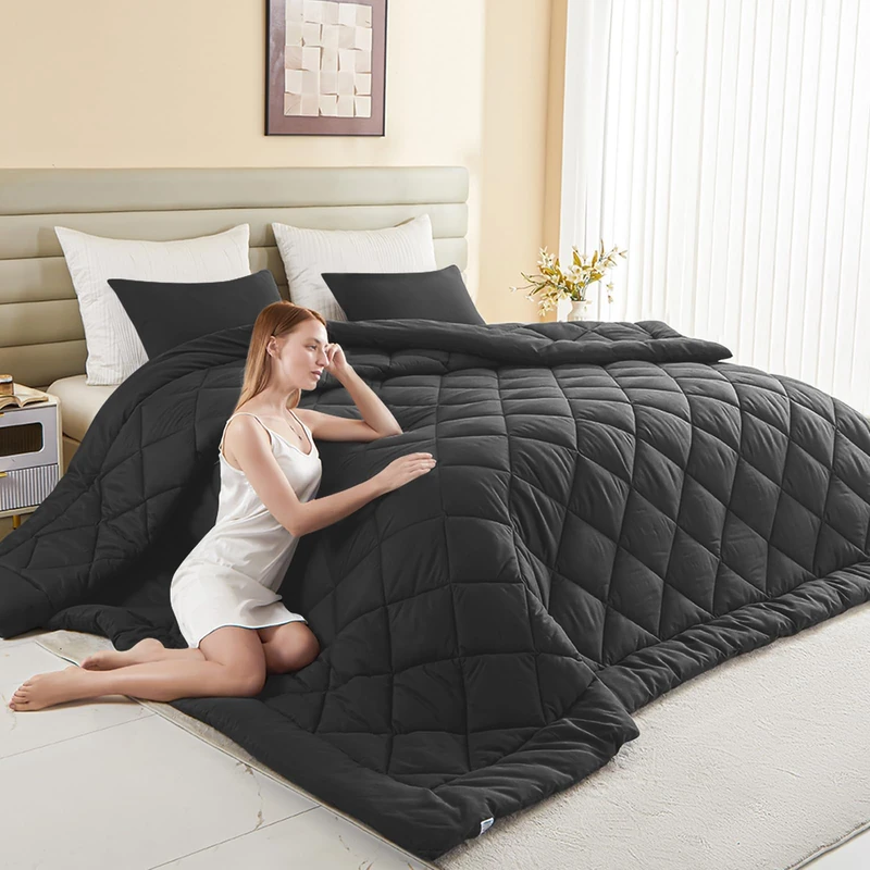 120x128 Oversized King Comforter, Extra Large King Size Comforter Oversized, All Season Soft Lightweight Quilt Down Alternative Duvet Insert with 8 Corner Tabs(120x128, Black)
