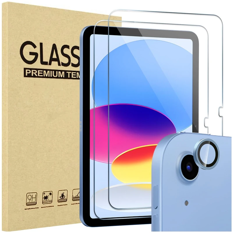 ProCase 2 Pack Screen Protector for iPad A16 2025 11th/10th 2022 Generation (11-inch/10.9), Clear Tempered Glass Film Guard with 1 Camera Lens Protector -Blue