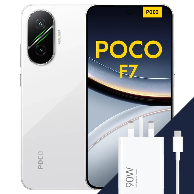 POCO F7 Smartphone, 12+512GB, White, Flagship Snapdragon® 8s Gen 4, 6500mAh battery, 50MP Sony camera with OIS, 6.83" 1.5K 120Hz AMOLED display (Included power adapter)