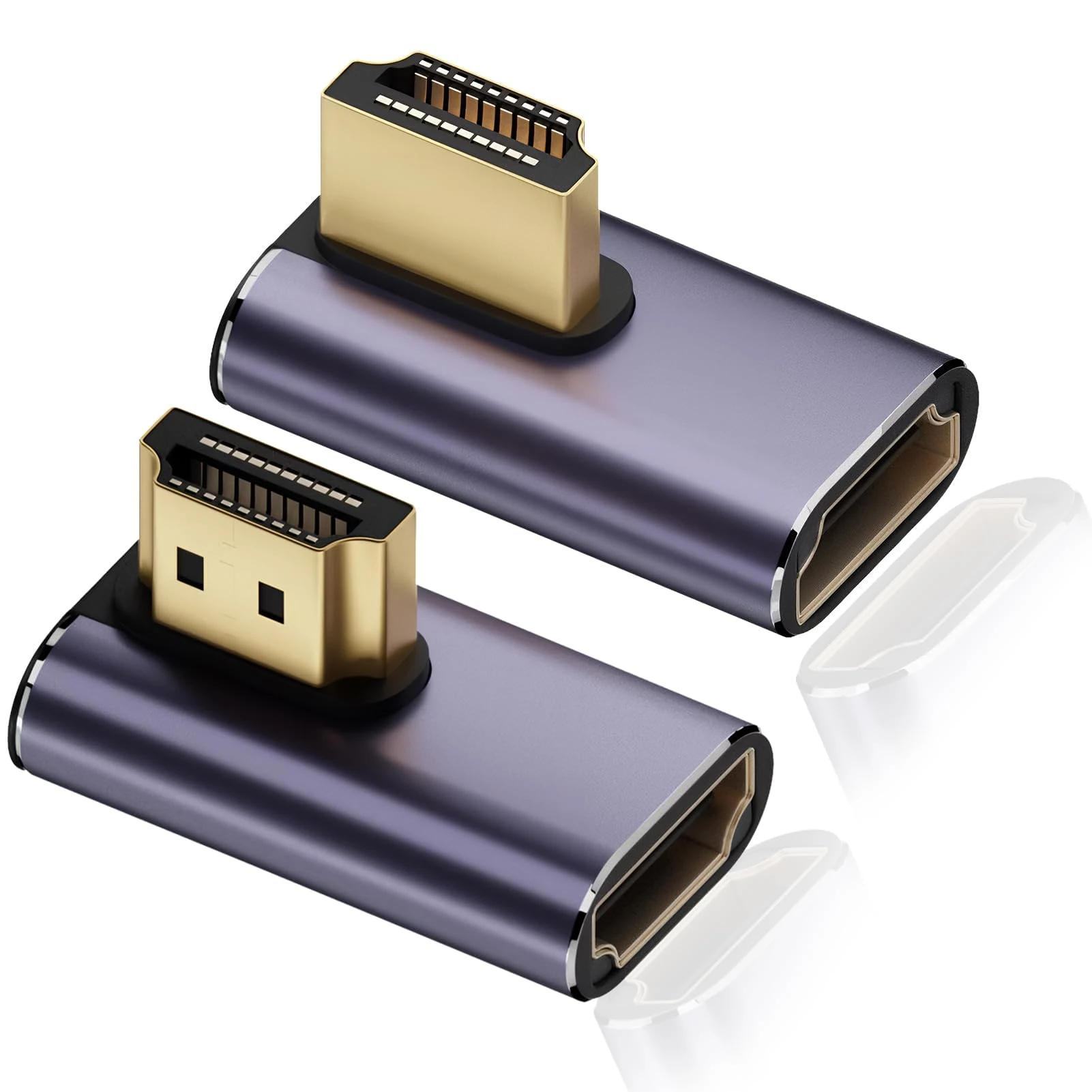 Quwem 2 Pack 8k Left & Right Angle 90 Degree HDMI Adapter, 48Gbps Uhd HDMI 2.1 Male to Female Extender Connector Supports 8K@60Hz 4K@120Hz Compatible with HDTV Laptop Computer TV