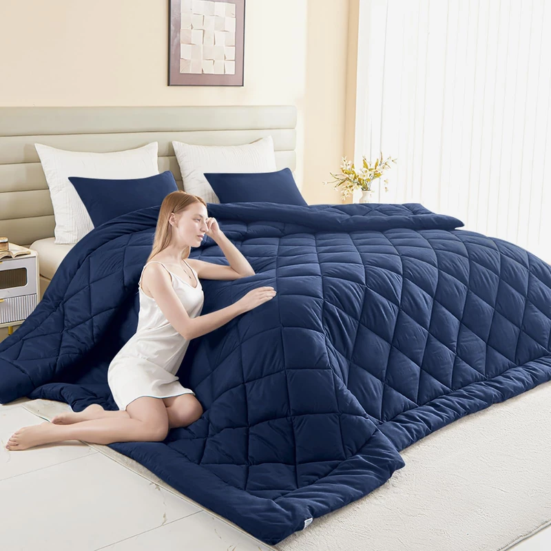 132x120 Alaskan King Comforter, Extra Large King Size Comforter Oversized, All Season Soft Lightweight Quilt Down Alternative Duvet Insert with 8 Corner Tabs(120x132, Navy Blue)