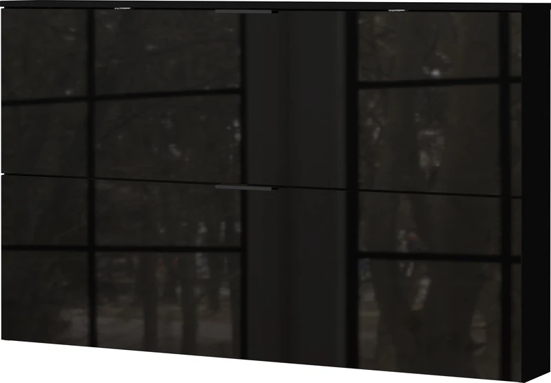 Germania GW-VALEGA Shoe cabinet 2620-83, in Black, front with glass support, 140 x 85 x 19 cm (WxHxD)