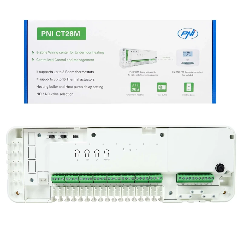 PNI CT28M Control Module with 8 Zones, for Solenoid valves, Thermal actuators for underfloor Heating, White