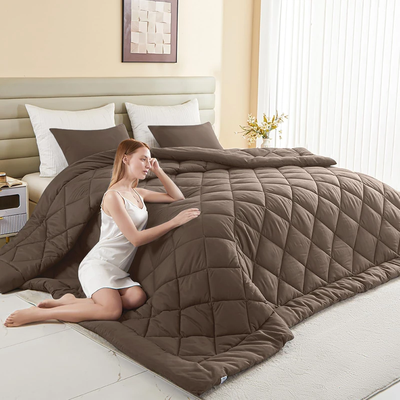 MIOTO 132x120 Alaskan King Comforter, Extra Large King Size Comforter Oversized, All Season Soft Lightweight Quilt Down Alternative Duvet Insert with 8 Corner Tabs(120x132, Brown)