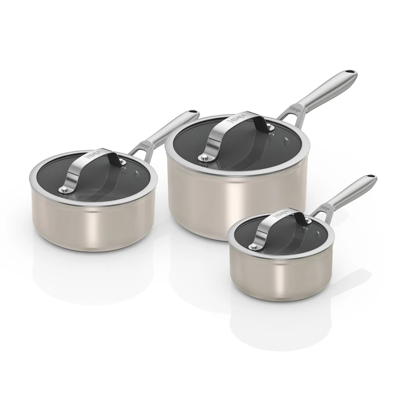 Ninja ZEROSTICK Ceramic Pro 3-Piece Pan Set, Scratch Resistant, Made PTFE-Free, All Hob Compatible, Stone, CW33000UKST