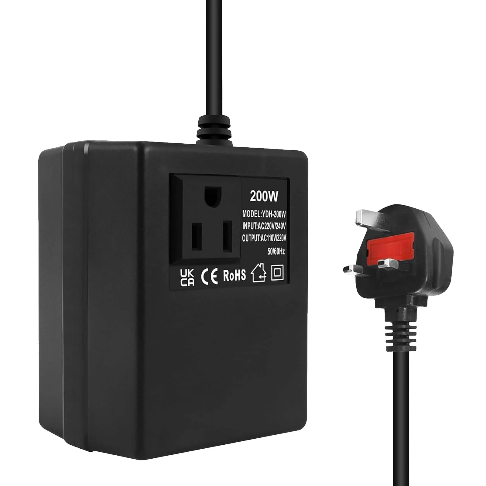 RuverLand 200W Voltage Converter Step Down Power Transformer, 220v/240v to 110v/120v UK Plug, Intelligent Adapter Travel Power Adapter for WIFI, Power Bank, POS Machine