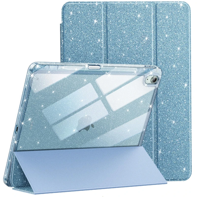 JETech Glitter Case for iPad Air 13-Inch M3/M2 (2025/2024) with Pencil Holder, Cute Sparkly Slim Cover for Kids and Girls, Shiny Clear Back Shell (Sky Blue)
