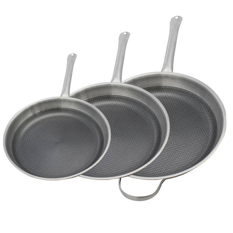 Elo 9349950 Set of 3 Frying Pans 24, 28 and 32 cm Stainless Steel 18-10, PFAS-Free, Non-Stick, Non-Stick, Induction, Non-stick Mineral Coating PFAS-Free, Stainless Steel 18-10, Aluminium, Grey, 24, 28