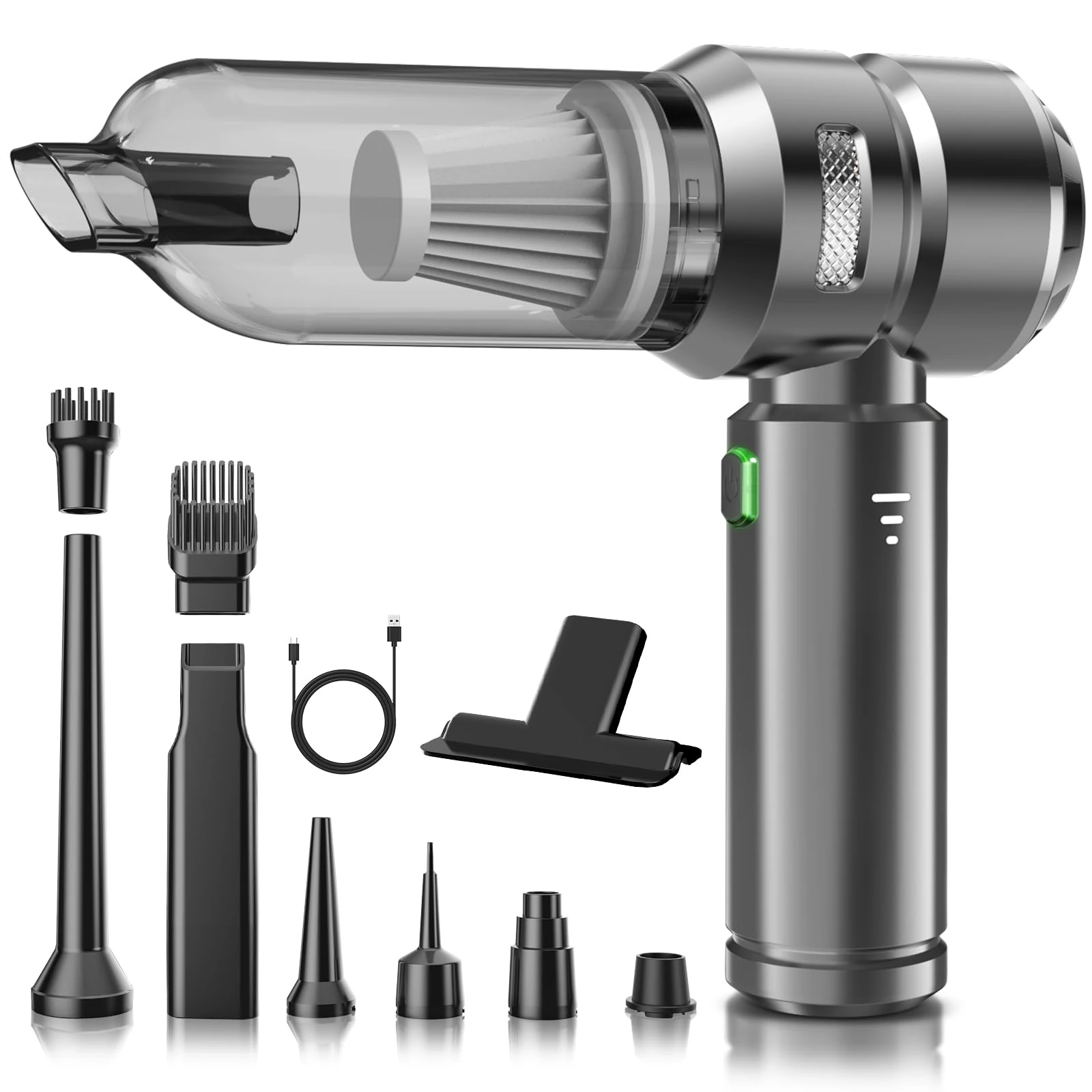 Handheld Vacuum Cleaner, 22000Pa Brushless Motor Cordless Vacuum Cleaners, 3-Speed Car Vacuum Cleaner with Dual Filters and Multiple Brush Heads for Office, Home, Car, Kitchen and Pet Hair, Dark Grey