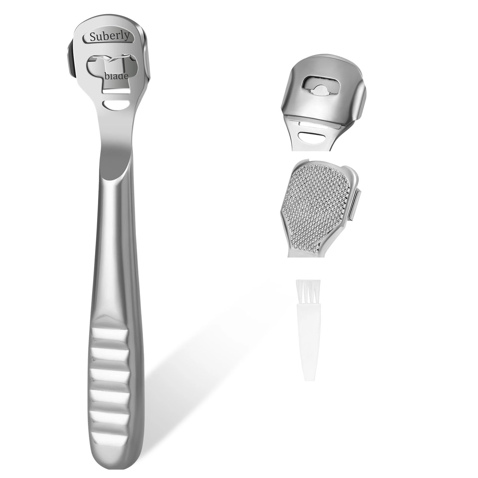 URAQT Foot File Pedicure Set, Includes Stainless Steel Foot File and Scraper, 10 Replacement Heads et Cleaning Brush Heel Scrubber Scraper, Corn Plane, Footcare