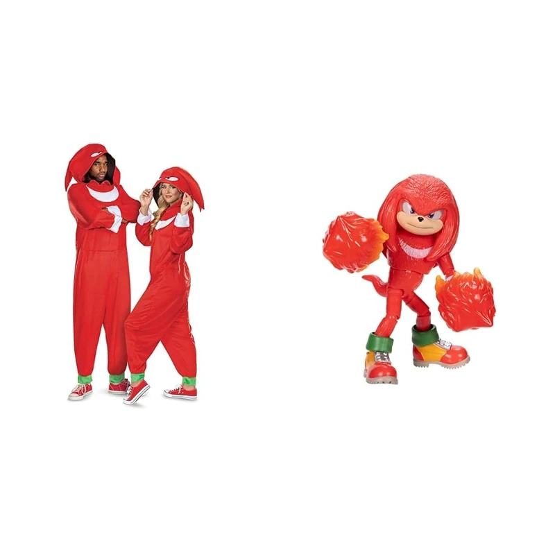 DISGUISE Sonic The Hedgehog Knuckles Adult Dress Up with 12.7 cm Action Figure Bundle, Perfect for Halloween or Birthdays, Officially Licensed Product and Jakks Pacific, Size S/M