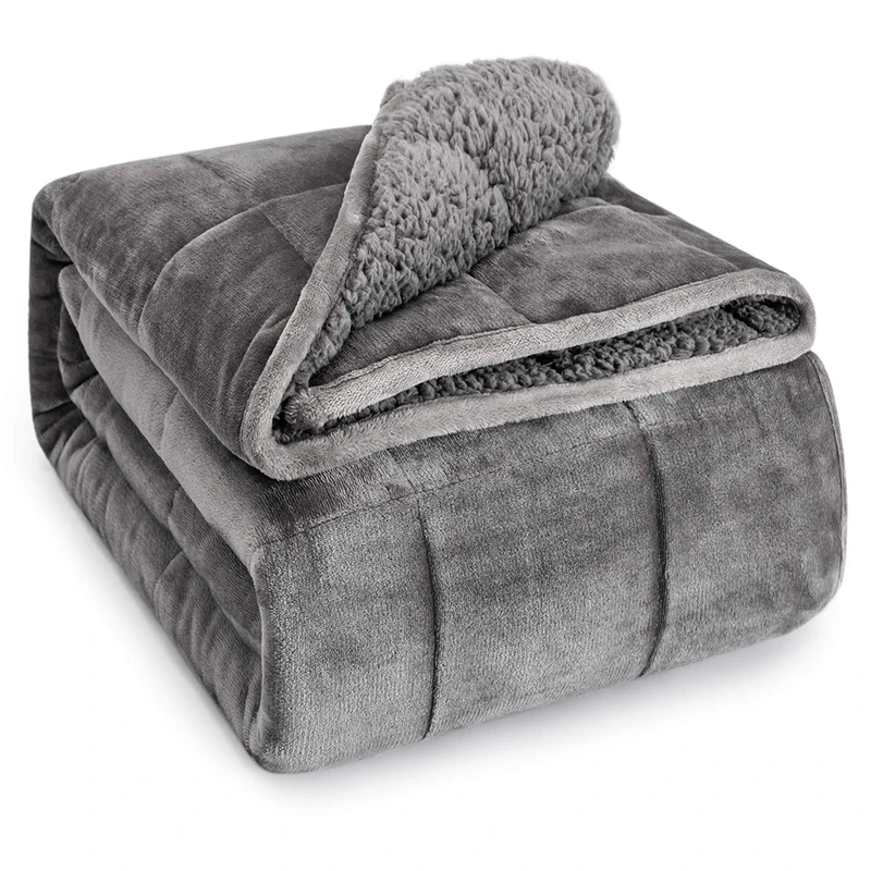 Wemore Sherpa Fleece Weighted Blanket for Adult 15 lbs King 80"x87" Grey