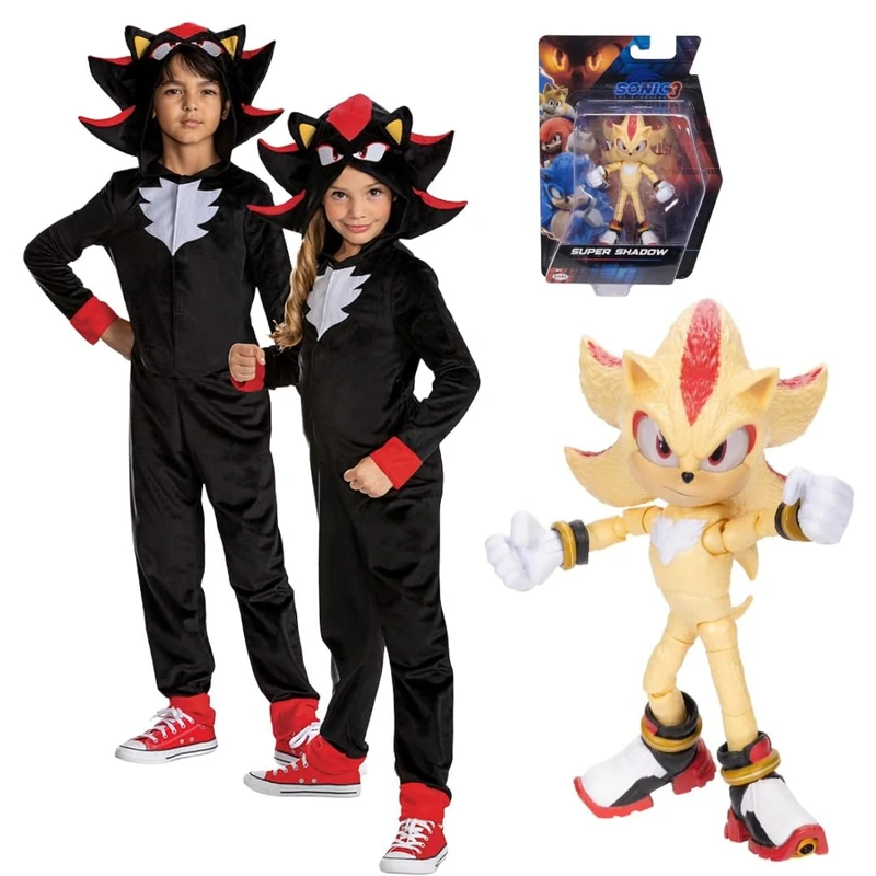 DISGUISE Sonic The Hedgehog Shadow Dress Up with 12.7 cm Action Figure Bundle, Perfect for Imaginative Play, Officially Licensed Product and Jakks Pacific, for 7-8 years