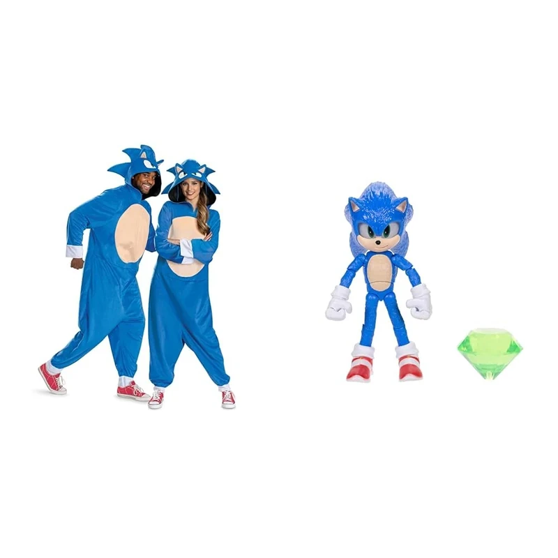 DISGUISE Sonic The Hedgehog Sonic Adult Dress Up with 12.7 cm Action Figure Bundle, Perfect for Halloween or Birthdays, Officially Licensed Product and Jakks Pacific, Size L/XL