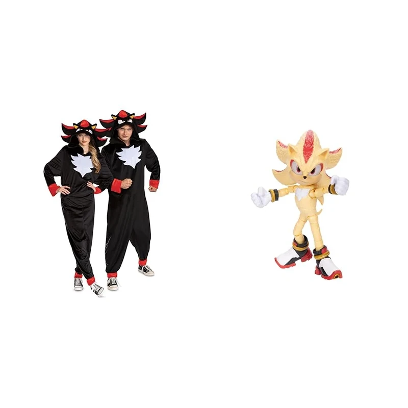 DISGUISE Sonic The Hedgehog Shadow Adult Dress Up with 12.7 cm Action Figure Bundle, Perfect for Halloween or Birthdays, Officially Licensed Product and Jakks Pacific, Size L/XL