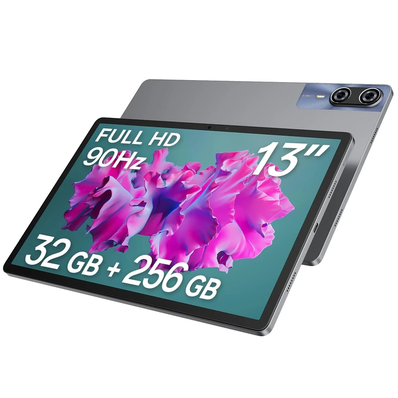 13 Inch Tablet, with Case, Android 15, 1200*1920 FHD large screen, Helio G99 Octa-Core Gaming Tablet, 32 (8+24) GB RAM, 256GB ROM, 4G LTE + 5G WiFi, 10000mAh, 18W PD Fast Charge, Widevine L1, GPS