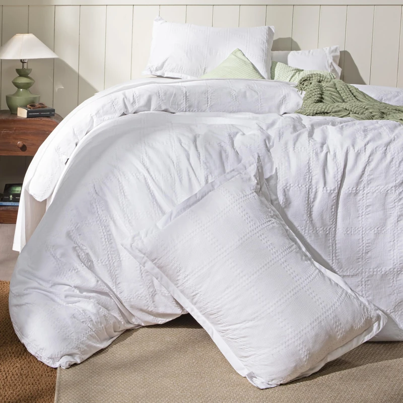 Ruvanti 100% Cotton Waffle Duvet Cover King Size Set, 3 Pieces, Bright White, Ultra Soft Pre-Washed Bedding, Breathable Comforter Cover Set 8 Corner Ties, Button Closure