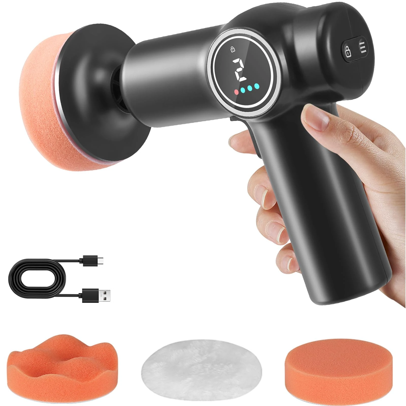 Cordless Car Polisher with 2 Variable Speed, 4000mAh Rechargeable Battery, Speed Lock Button, 3 Polishing Pads, Cordless Car Buffer Polisher for Scratch Removing/Detailing/Polishing/Waxing