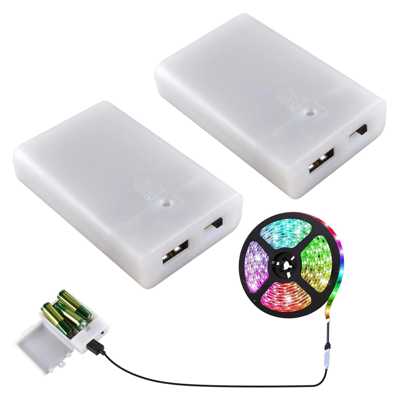 Eophmi USB Battery Pack for Led Lights,1pcs 3X1.5V AA Battery Case,Batteries Case Box with USB Port for 4.5V Led Lights, String Light, Fairy Light, DIY Decorations