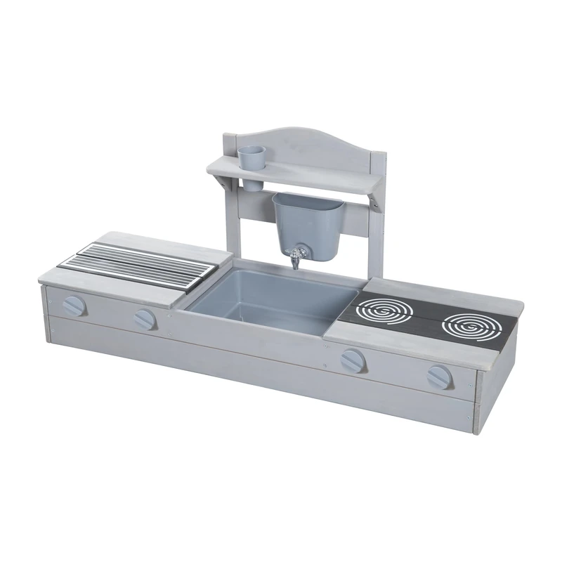 roba 2in1 Balcony Sandbox & Mud Kitchen for Kids - FSC® Certified - Includes Accessories - Compact Play Kitchen for Balcony & Garden - Gray