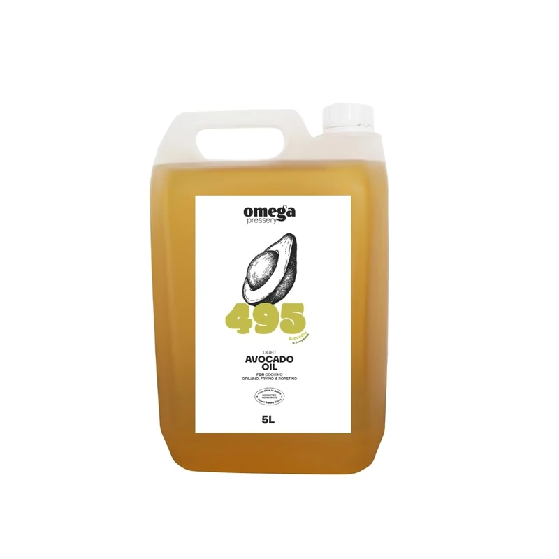 Omega Pressery Light Avocado Oil for Cooking - 5L | Neutral Flavour, High Smoke Point 270°C | 100% Pure Natural Cooking Oil | Bulk Size for Commercial & High-Volume Use