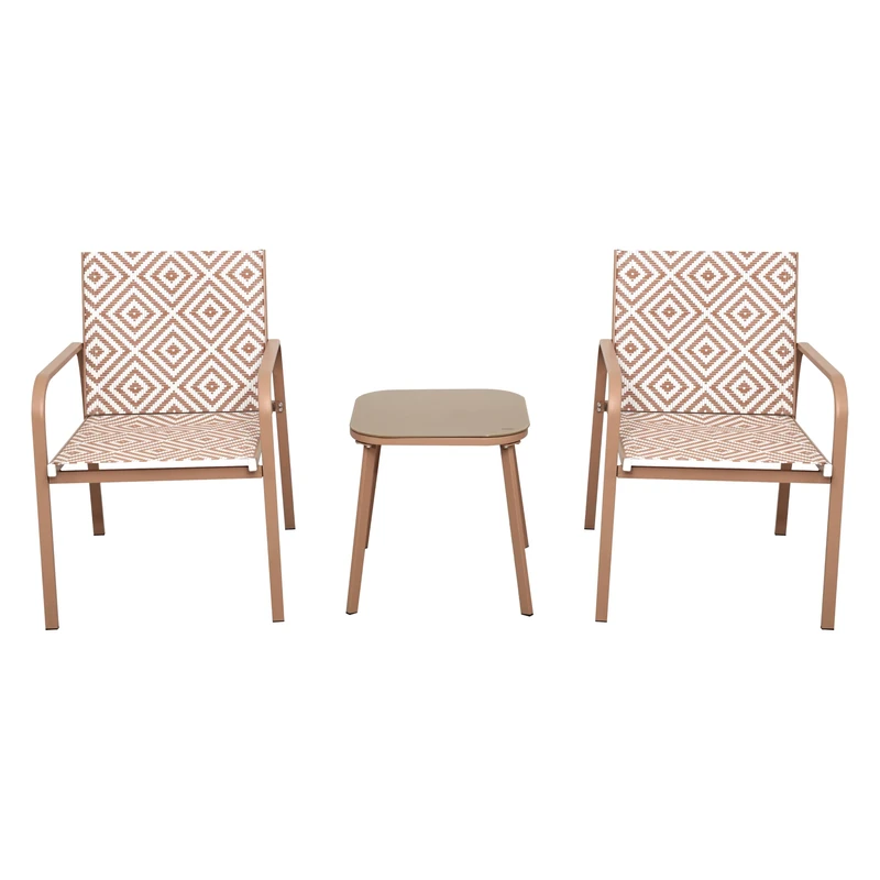 HOME DECO FACTORY - HDO0383 - Mexico Beige Garden Furniture - Compact Set in Steel and Tempered Glass - Ideal for Terrace or Balcony - Optimal Comfort without Cushion - Beige
