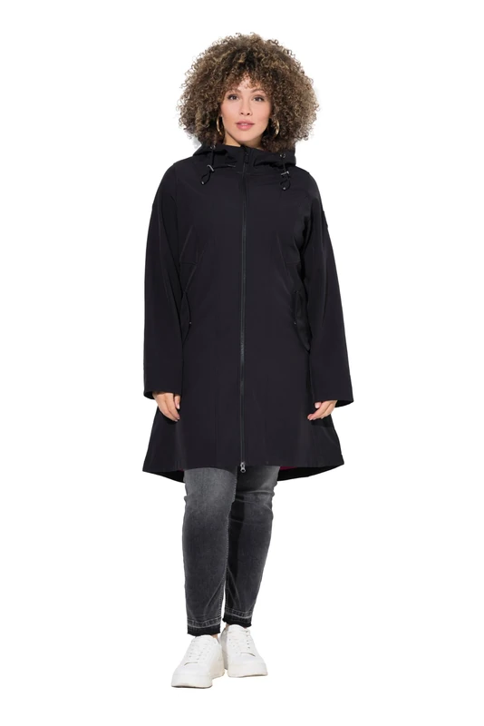 gs1 data protected company 4069787000005 Ulla Popken Women's Large Sizes Plus Size HYPRAR Softshell Jacket, Water-Repellent, 2-Way Zip, black, 58-60