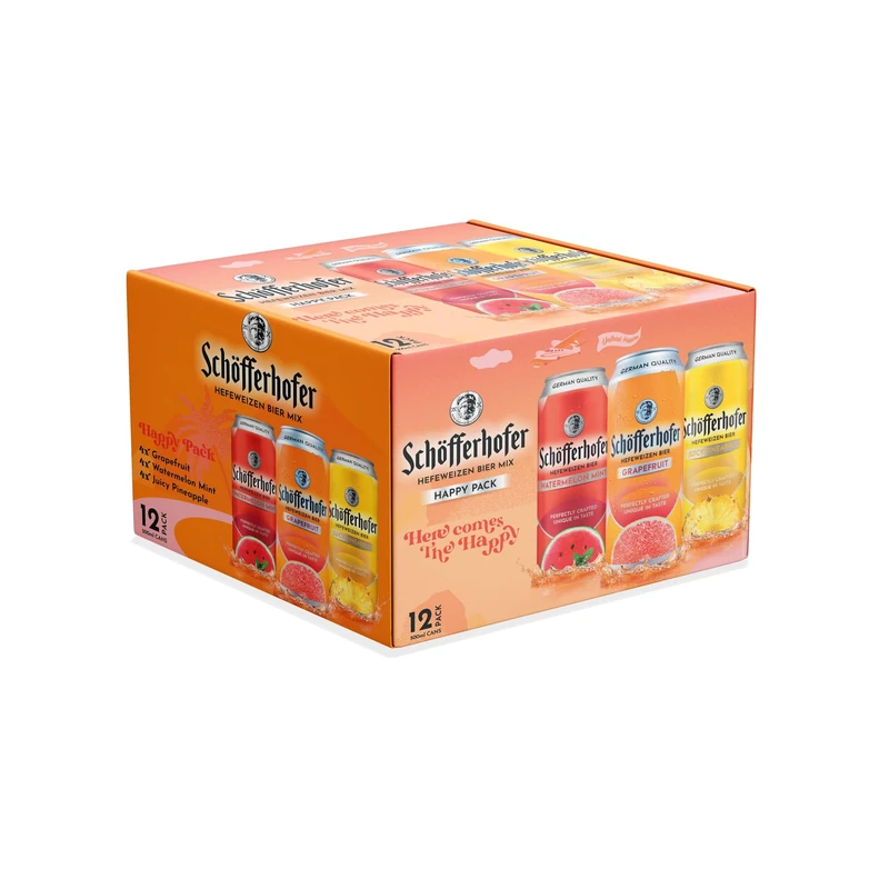 Schofferhofer Beer Happy Pack, Grapefruit, Pineapple, and Watermelon and Mint Flavours, 12x500 ml