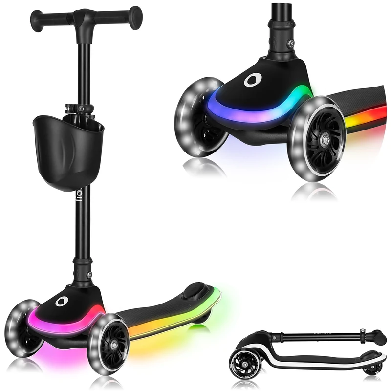 LIONELO MEY Scooter for kids ages 3,4,5...Up to 30kg with LED Light-up Wheels & Deck, Lightweight 2.8 kg, Three wheel kids scooter with Height Adjustment 64-79 cm, Non-Slip Platform, kids scooter