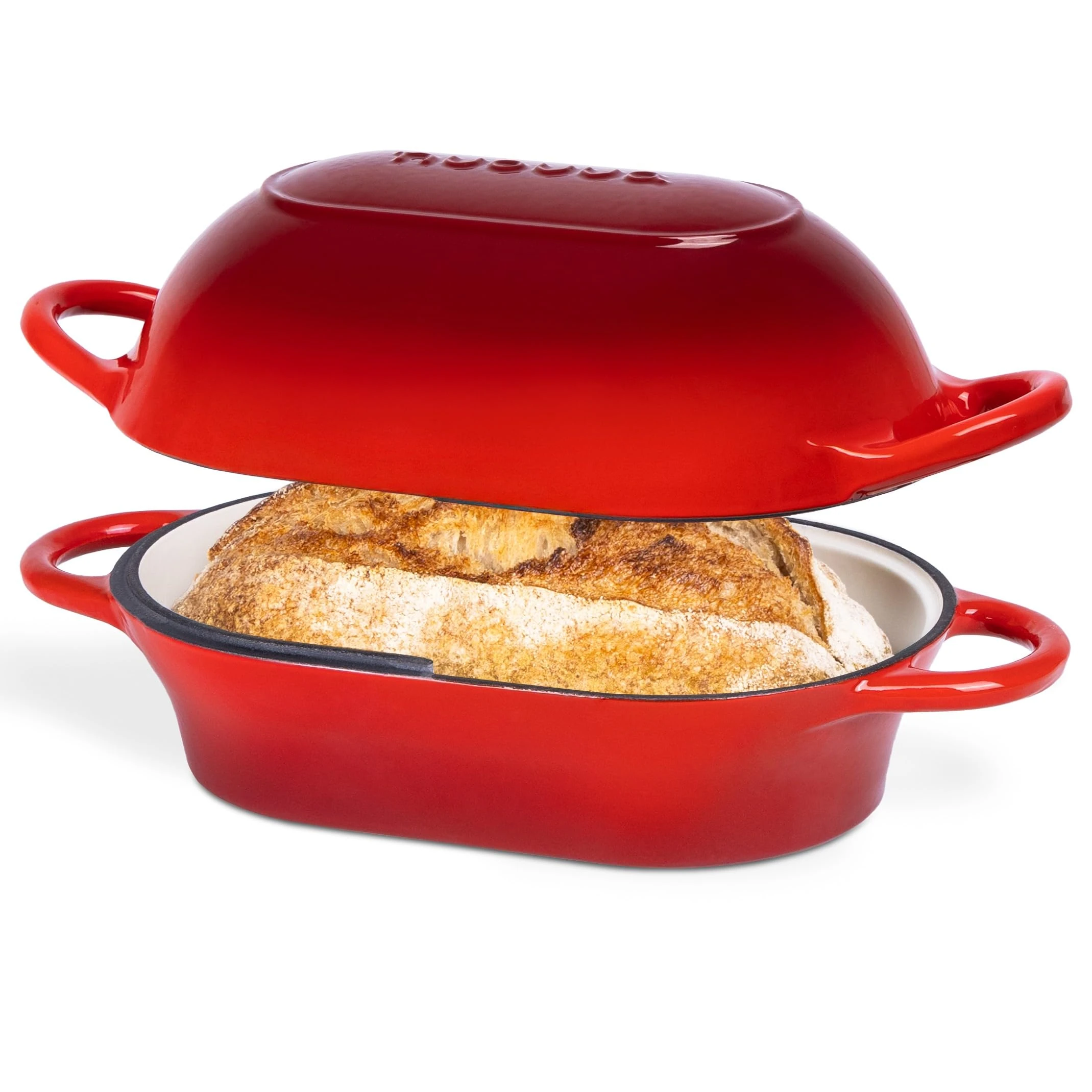 Dutch Oven for Sourdough Bread Baking – Enamelled Cast Iron Bread Loaf Pot – Oven Safe Non Stick Bread Pot – Rectangular, Red, 24cm x 16cm – by Nuovva