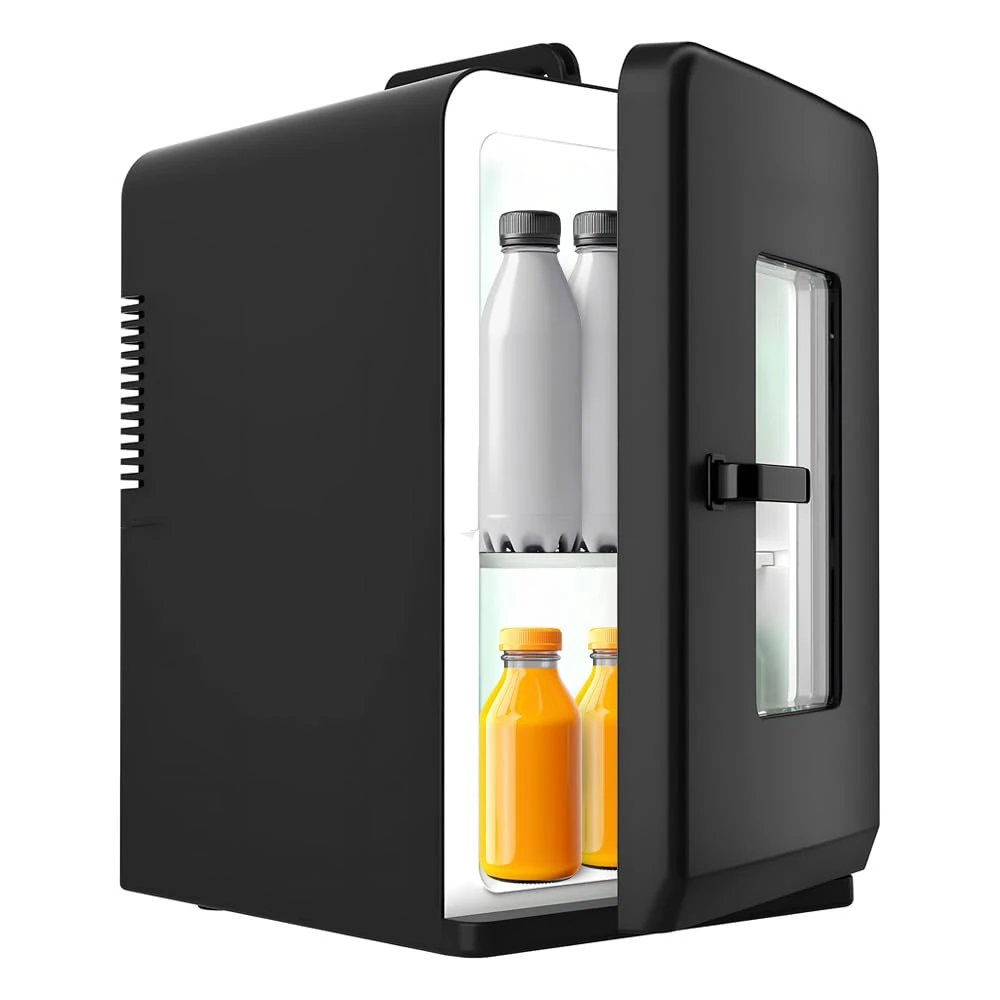 Alivio 15L Mini Fridge Heating Cooling, Portable 21 Cans On Road AC/DC Personal Fridge for Cars, Office, Travel, Beach, Bedroom, Beauty, Drinks, Thermoelectric Cooler and Warmer (Black)