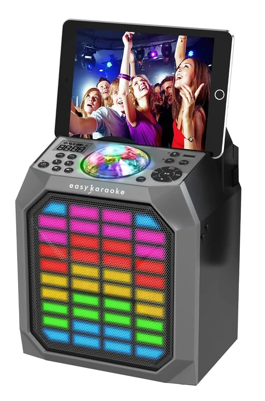 Easy Karaoke Party Hub with Light Show and Wireless Microphone – Rechargable Bluetooth Speaker with Microphone, LED Effects, Recording & Playback – EKS222BT Sing Cube, Black