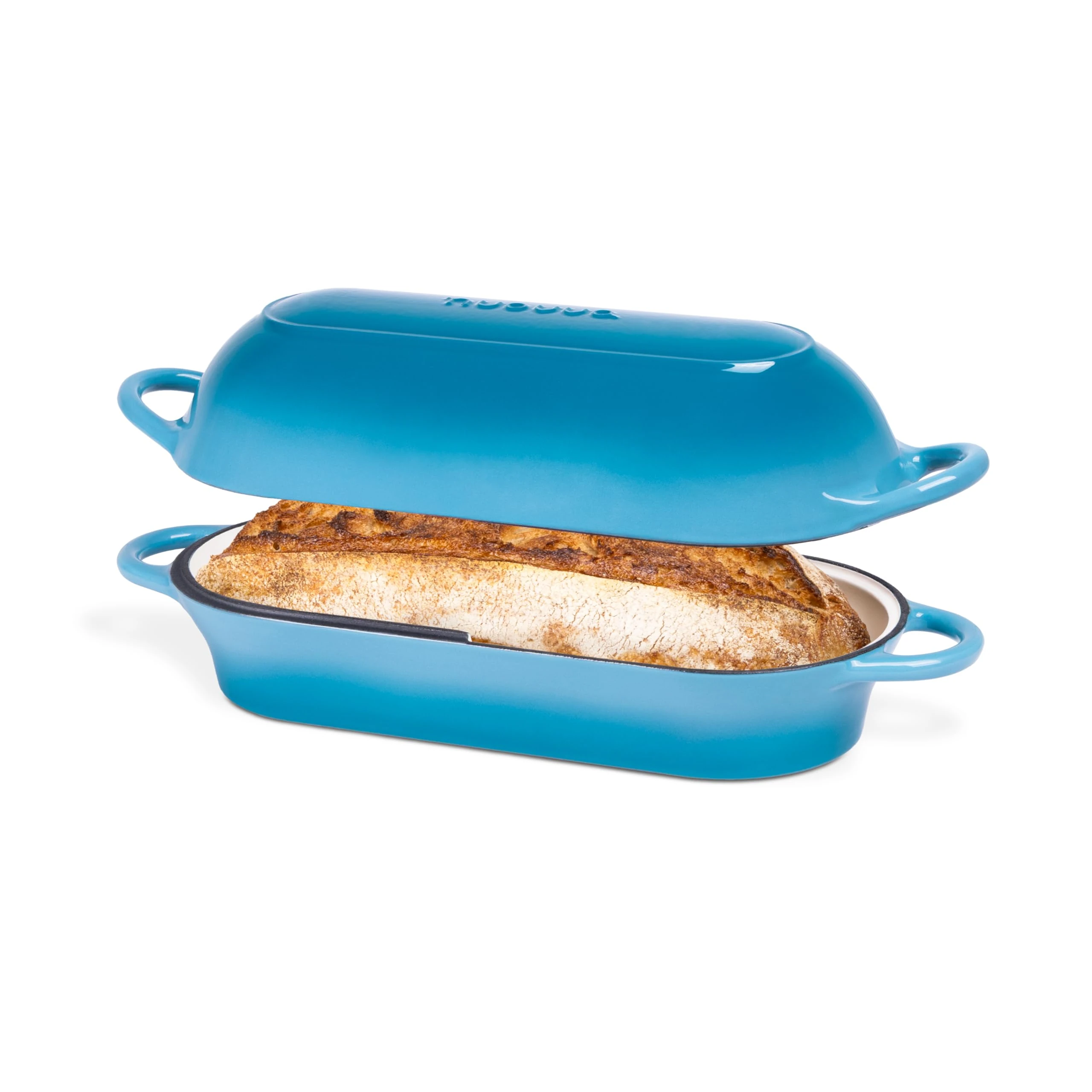 Enamelled Cast Iron Bread Loaf Pot – Dutch Oven for Sourdough Bread Baking – Oven Safe Non Stick Bread Pot – Rectangular, Light Blue, 34cm x 16cm – by Nuovva