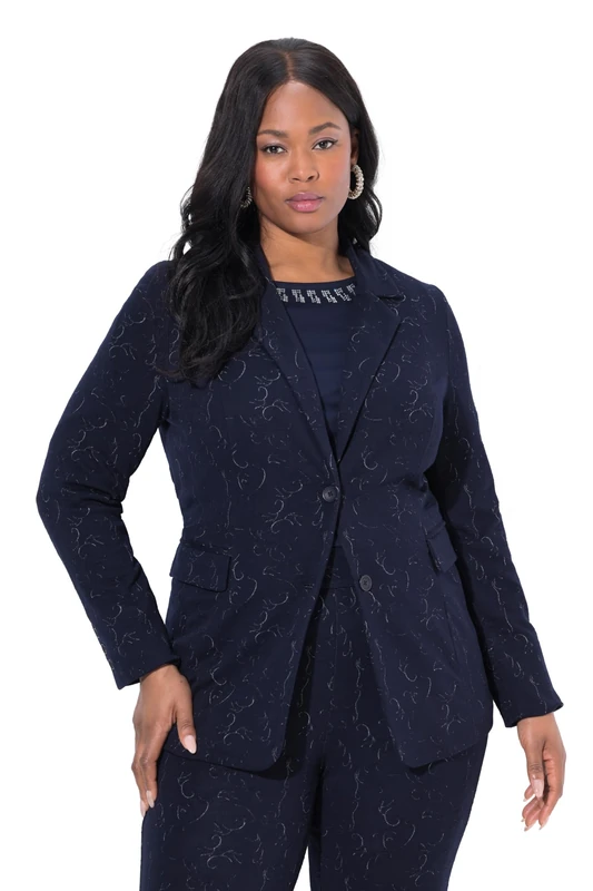 Ulla Popken Womenswear Plus Size Curvy Jacquard Jersey Blazer Dark Marine 22 841163120-48