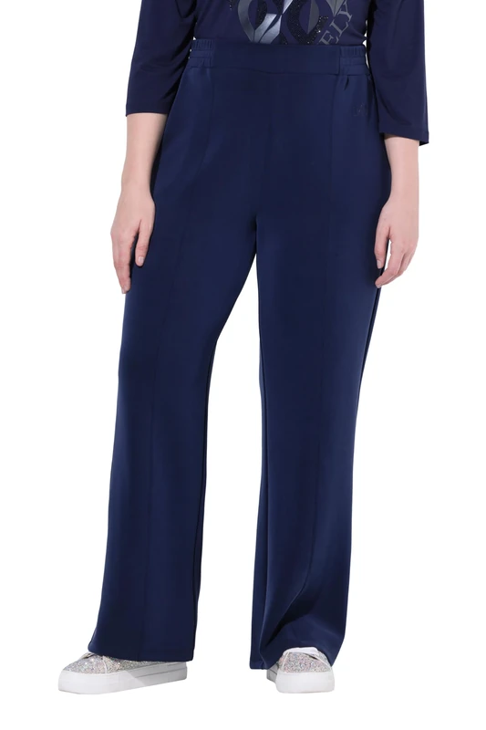 Ulla Popken Women's Jersey Trousers with Piping Casual Trousers, Navy, 40W x 32L - Image 1