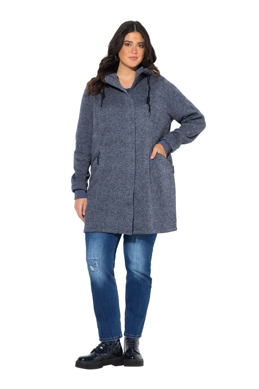 Ulla Popken Womenswear Plus Size Curvy Knit Fleece-Lined Jacket Marine 50+ 831604130-50+