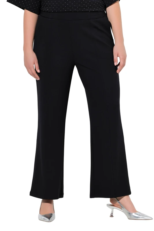 Ulla Popken Women's Jersey Trousers with Piping Casual Trousers, Black, 45W x 32L