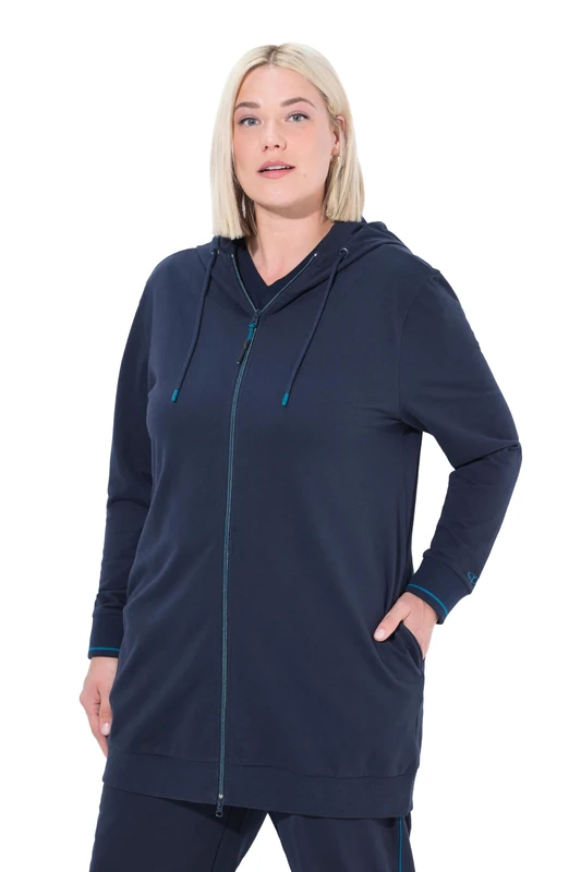 Ulla Popken Accent Women's Long Sweatshirt, navy, 62-64