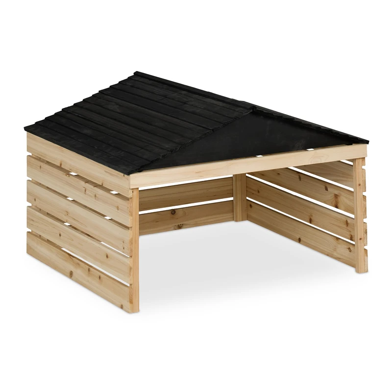 Relaxdays Robot Lawnmower Garage, Wood, HWD: 52.5 x 79 x 74 cm, Gable Roof, Mower Shelter, Garden Storage, Natural/Black