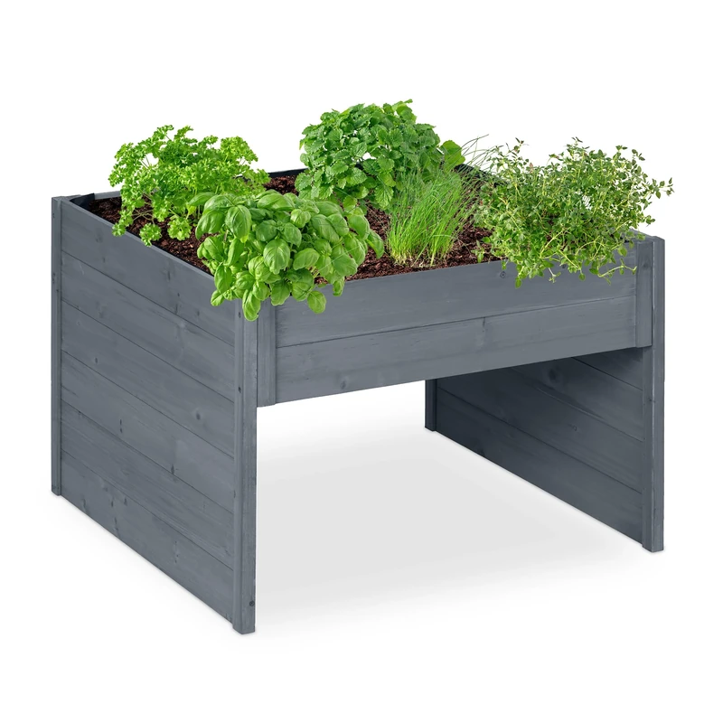 Relaxdays Robot Lawnmower Garage, Wood, HxWxD 52.5 x 79 x 74 cm, Planter Box, Mower Shelter, Garden Storage, Grey