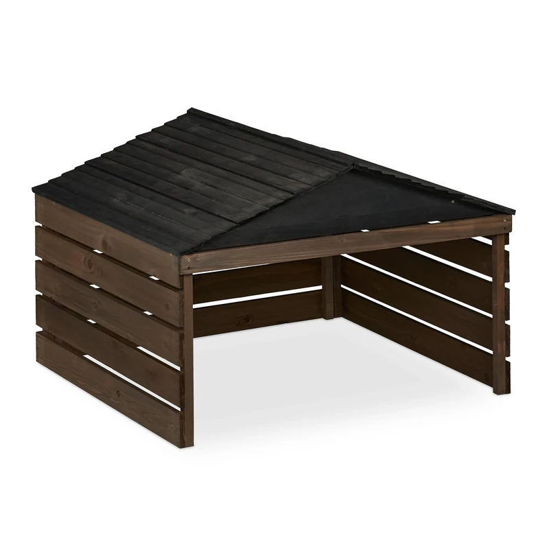 Relaxdays Robot Lawnmower Garage, Wood, HWD: 52.5 x 79 x 74 cm, Gable Roof, Mower Shelter, Garden Storage, Brown/Black
