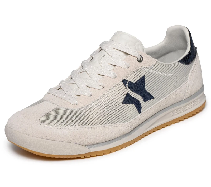 Skechers Women's Skx 92 Perfectly Shimmered Sneaker, Off White Suede/Navy Trim, 8 UK