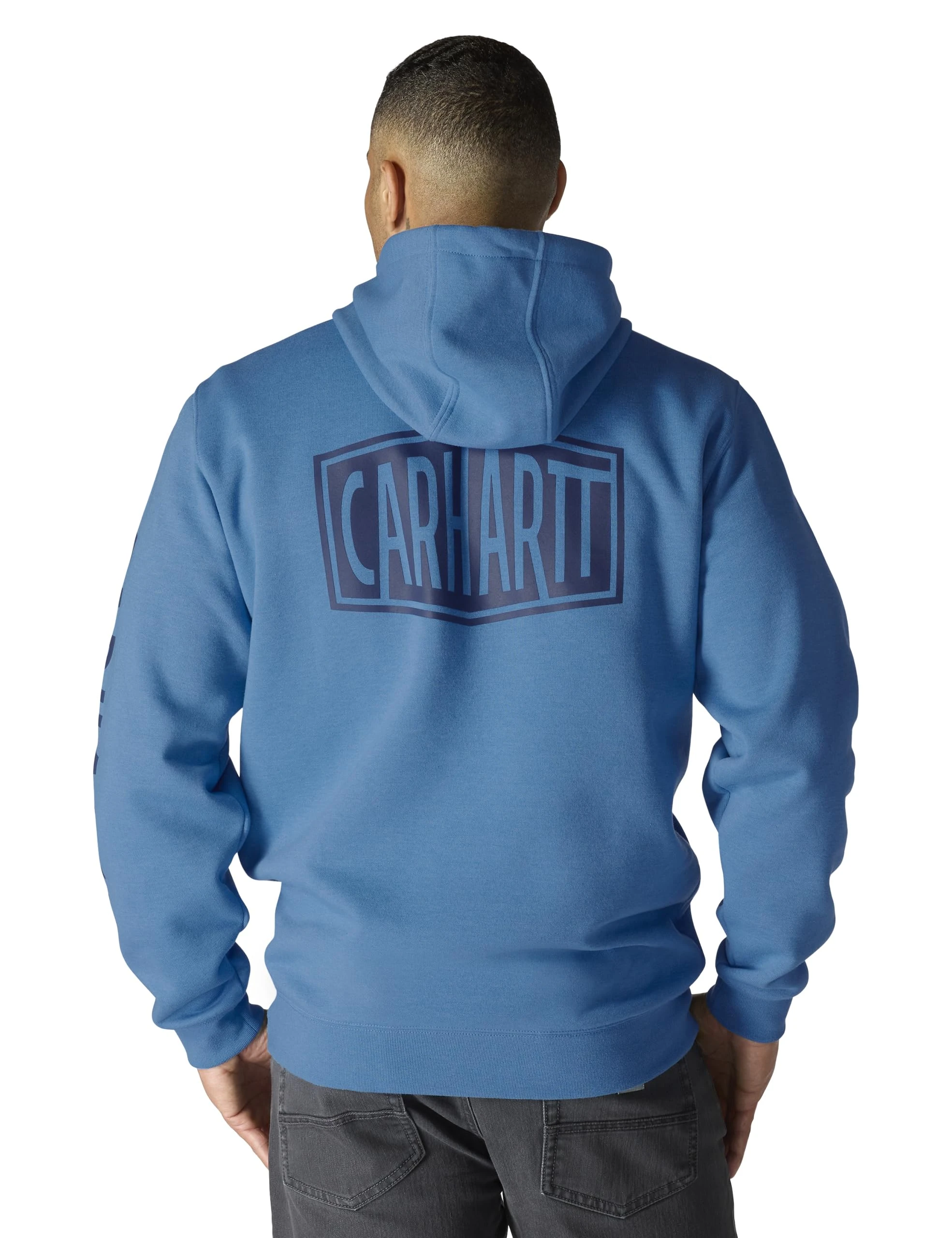 Carhartt mens Rain Defender Loose Fit Midweight Logo Graphic Sweatshirt, Horizon Blue Heather, XL