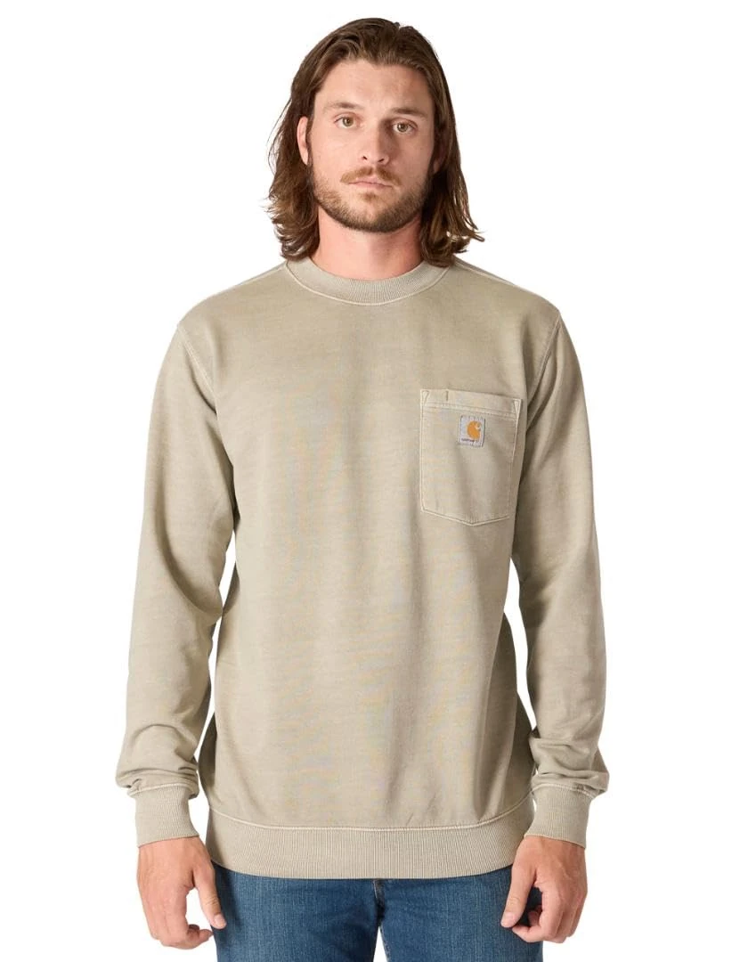 Carhartt Men's Relaxed Fit Midweight Garment Dye French Terry Crewneck Pocket Sweatshirt, Greige, S