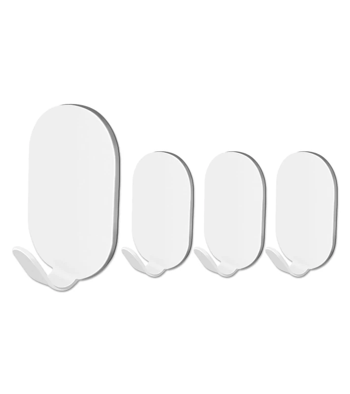 BOBOZAN 4 Pack Sticky Hooks, Stainless Steel Self Adhesive Hooks Stick on Wall Holder for Tea Towel, Robe, Coat, Kitchen, Bathrooms -Waterproof & Rustproof