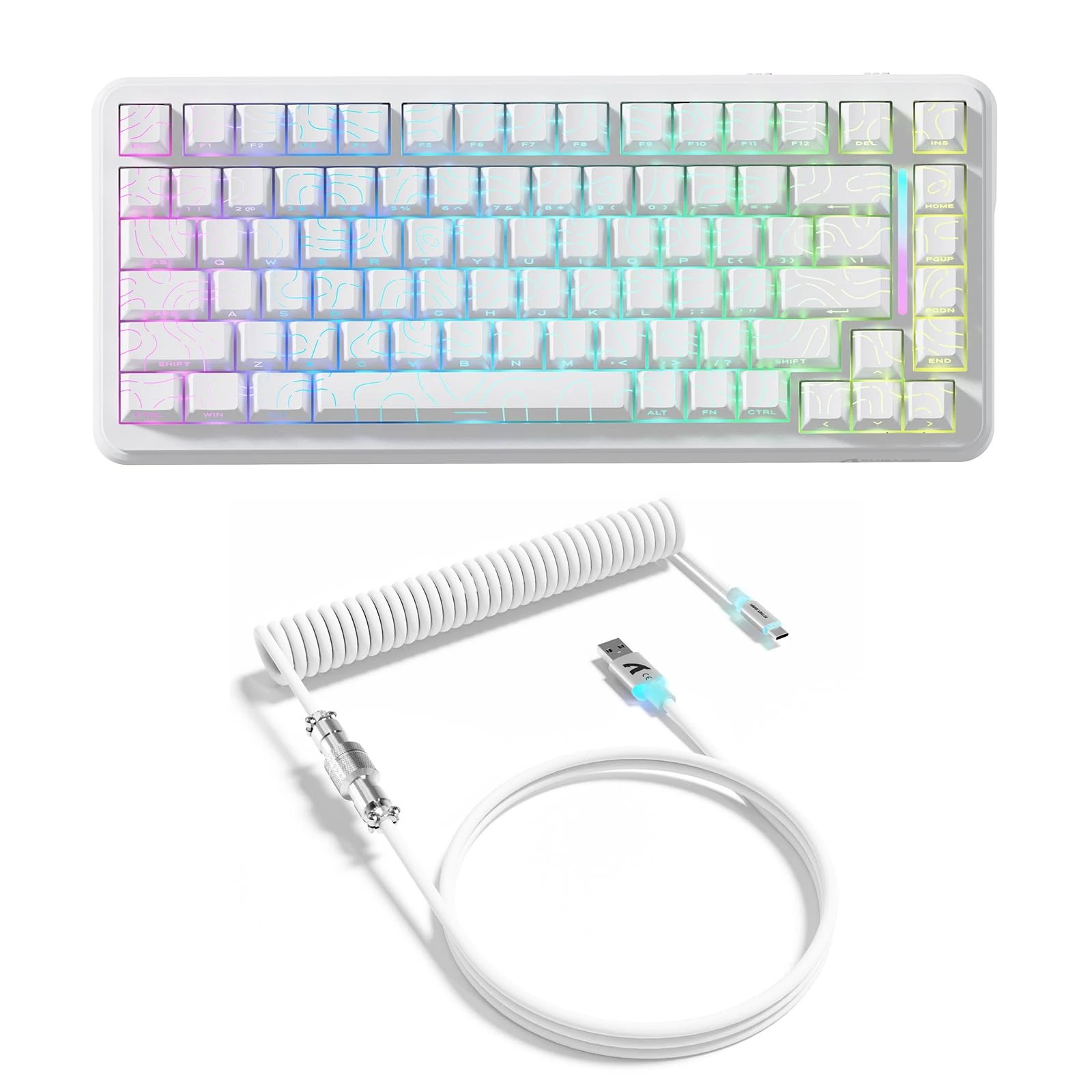 ATTACK SHARK X82PRO HE 75% Wireless Rapid Trigger Magnetic Keyboard, 8000 Wired Gaming Keyboard, Hall Effect Switches Adjustable Actuation, QWERTY, RGB Backlit, C01 RGB Coiled Cable -White